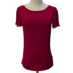 Lauren Ralph Lauren Red Pleated Chiffon Sleeve Top XS